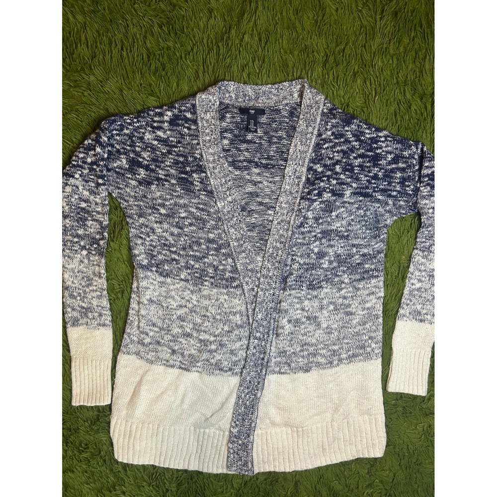Gap Cardigan Women XL Blue White Ombre Knit Opn Front Long Sleeve Cotton Sweater